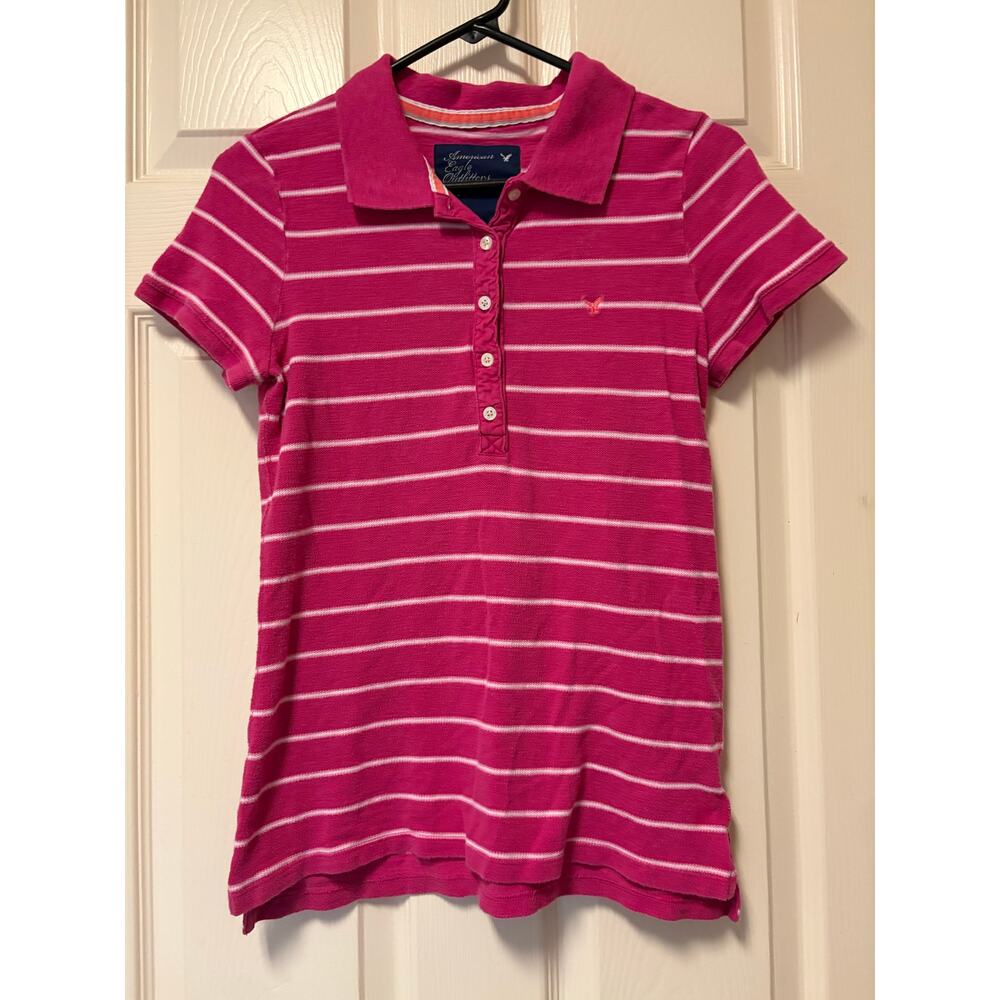 Y2K American Eagle Vintage Polo Top‎ Pink Stripe Preppy Bella Swan Mean Girls